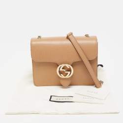 Gucci Beige Leather Dollar Interlocking G Crossbody Bag