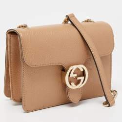 Gucci Beige Leather Dollar Interlocking G Crossbody Bag