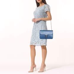 Pre Owned Gucci Blue Leather Medium Interlocking G Shoulder Bag