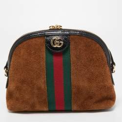 Pre Owned Gucci Brown Suede and Leather Small Web Ophidia GG Shoulder Bag
