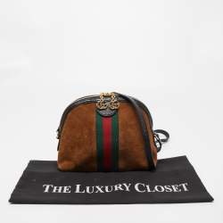 Pre Owned Gucci Brown Suede and Leather Small Web Ophidia GG Shoulder Bag