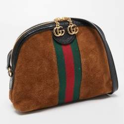 Pre Owned Gucci Brown Suede and Leather Small Web Ophidia GG Shoulder Bag