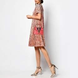 Gucci Red Leather Mini Web Chain Sylvie Top Handle Bag