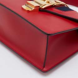 Gucci Red Leather Mini Web Chain Sylvie Top Handle Bag