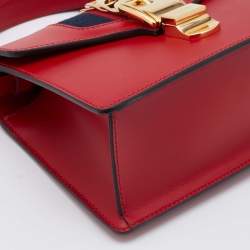Gucci Red Leather Mini Web Chain Sylvie Top Handle Bag