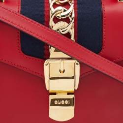 Gucci Red Leather Mini Web Chain Sylvie Top Handle Bag