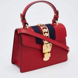 Gucci Red Leather Mini Web Chain Sylvie Top Handle Bag