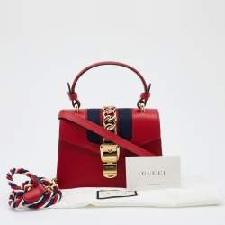 Gucci Red Leather Mini Web Chain Sylvie Top Handle Bag