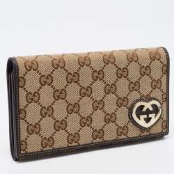 مملوكة مسبقًا Gucci Beige/Dark Brown GG Canvas Lovely Heart Continental Wallet