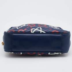 Pre Owned Gucci Blue Graffiti Leather GG Marmont Gucci Ghost Shoulder Bag