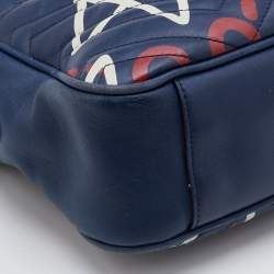 Pre Owned Gucci Blue Graffiti Leather GG Marmont Gucci Ghost Shoulder Bag