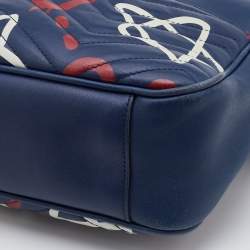 Pre Owned Gucci Blue Graffiti Leather GG Marmont Gucci Ghost Shoulder Bag
