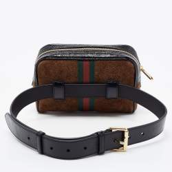 Pre Owned Gucci Brown Suede and Patent Leather GG Ophidia Belt Bag