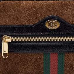 Pre Owned Gucci Brown Suede and Patent Leather GG Ophidia Belt Bag