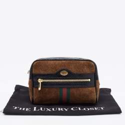 Pre Owned Gucci Brown Suede and Patent Leather GG Ophidia Belt Bag