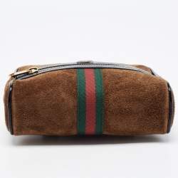 Pre Owned Gucci Brown Suede and Patent Leather GG Ophidia Belt Bag