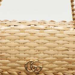 Pre Owned Gucci Beige Glazed Wicker Mini Cestino Shoulder Bag