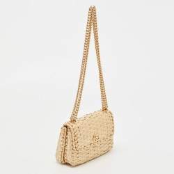 Pre Owned Gucci Beige Glazed Wicker Mini Cestino Shoulder Bag