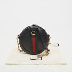 Pre Owned Gucci Black Leather Mini Ophidia Round Shoulder Bag