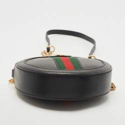 Pre Owned Gucci Black Leather Mini Ophidia Round Shoulder Bag