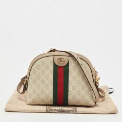 Pre Owned Gucci Beige GG Supreme Canvas and Leather Ophidia Shoulder Bag