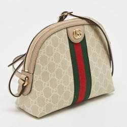Pre Owned Gucci Beige GG Supreme Canvas and Leather Ophidia Shoulder Bag
