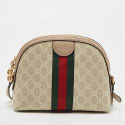 Pre Owned Gucci Beige GG Supreme Canvas and Leather Ophidia Shoulder Bag