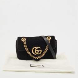 Pre Owned Gucci Black Velvet Matelassé Velvet Mini GG Marmont Shoulder Bag