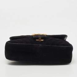 Pre Owned Gucci Black Velvet Matelassé Velvet Mini GG Marmont Shoulder Bag