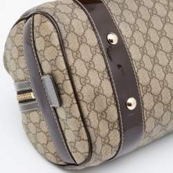 مملوكة مسبقًا Gucci Beige/Brown GG Supreme Canvas and Patent Leather Boston Bag
