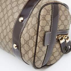 مملوكة مسبقًا Gucci Beige/Brown GG Supreme Canvas and Patent Leather Boston Bag