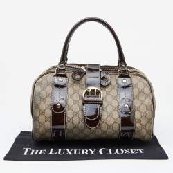 مملوكة مسبقًا Gucci Beige/Brown GG Supreme Canvas and Patent Leather Boston Bag