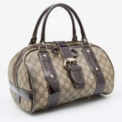 مملوكة مسبقًا Gucci Beige/Brown GG Supreme Canvas and Patent Leather Boston Bag