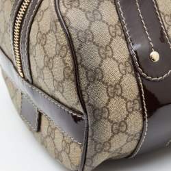 مملوكة مسبقًا Gucci Beige/Brown GG Supreme Canvas and Patent Leather Boston Bag