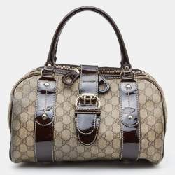 مملوكة مسبقًا Gucci Beige/Brown GG Supreme Canvas and Patent Leather Boston Bag