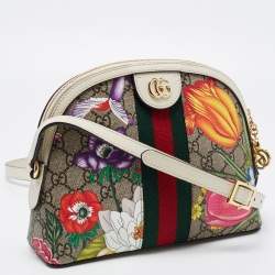 Pre Owned Gucci Multicolor GG Supreme Canvas and Leather Small Floral Ophidia Shoulder Bag