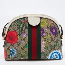 Pre Owned Gucci Multicolor GG Supreme Canvas and Leather Small Floral Ophidia Shoulder Bag