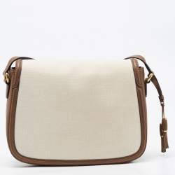 Pre Owned Gucci Brown/Off White Canvas and Leather Derby Shoulder Bag