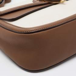 Pre Owned Gucci Brown/Off White Canvas and Leather Derby Shoulder Bag