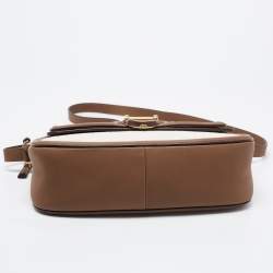 Pre Owned Gucci Brown/Off White Canvas and Leather Derby Shoulder Bag