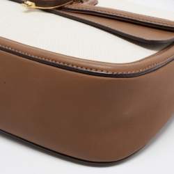 Pre Owned Gucci Brown/Off White Canvas and Leather Derby Shoulder Bag