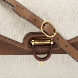 Pre Owned Gucci Brown/Off White Canvas and Leather Derby Shoulder Bag