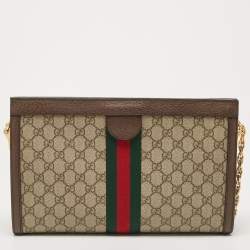 Pre Owned Gucci Beige/Brown GG Supreme Canvas And Leather Medium Ophidia Shoulder Bag