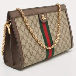 Pre Owned Gucci Beige/Brown GG Supreme Canvas And Leather Medium Ophidia Shoulder Bag