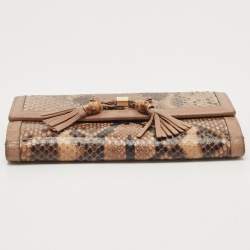 Gucci Beige/Brown Python and Leather Bamboo Tassel Bella Continental Wallet