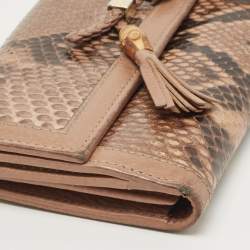 Gucci Beige/Brown Python and Leather Bamboo Tassel Bella Continental Wallet