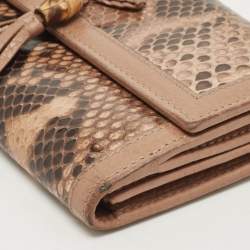 Gucci Beige/Brown Python and Leather Bamboo Tassel Bella Continental Wallet