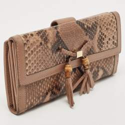 Gucci Beige/Brown Python and Leather Bamboo Tassel Bella Continental Wallet
