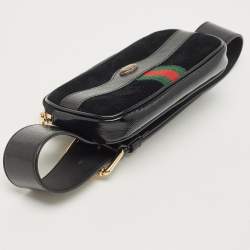 Pre Owned Gucci Black Suede And Patent Leather Ophidia Belt Bag