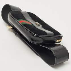 Pre Owned Gucci Black Suede And Patent Leather Ophidia Belt Bag